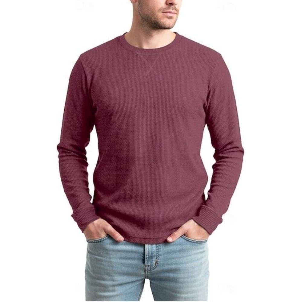 Treasure & Bond Men's Thermal Waffle Slub Knit Long Sleeve T-Shirt in Red Russet